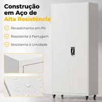 HOMCOM Armário de Ferramentas em Aço 180 cm com Rodas Amovíveis, Prateleiras Ajustáveis e Carga até 250 kg para Garagem Branco(m-4)
