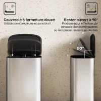 HOMCOM Poubelle cuisine 50L, poubelle à pédale, seau intérieur amovible, couvercle à fermeture douce, 45,1x36,5x62,6cm, gris(m-5)