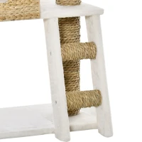 PawHut Krabpaal met Kattenhuis, Sisal Krabpalen, Wasbare Kussens, 100,5H x 57L x 37B cm, Wit/Natuur(m-11)