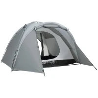 Outsunny Tenda da Campeggio a Cupola per 2 Persone Estensibile, 4 Porte e 3 Finestre, 350x220x145cm, Grigio(m-1)