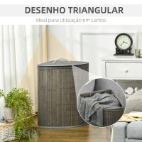 HOMCOM Cesto de Roupa de Bambu Capacidade de 55L Cesto para Roupa Suja com Tampa e Bolsa Amovível 38x38x57 cm Cinza(m-7)