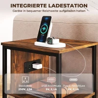 HOMCOM Bijzettafel met laadstation en 2 open planken, tijgerhoutlook(m-5)