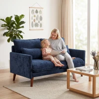 HOMCOM 2 Seater Sofa, Loveseat Sofa with Spring Cushions, Wide and Deep Seat, Wood Legs, Blue(m-9)
