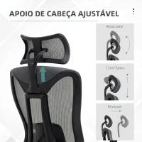 Vinsetto Cadeira de Escritório em Malha com Apoio de Cabeça Ajustável, Apoio Lombar e Apoios de Braços 3D, 70x66x128 cm, Cinzento(m-7)
