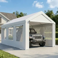 Outsunny Garaje Exterior para Coche 3x6 m Impermeable de PE Resistente Marco de Acero Galvanizado Altura Ajustable Blanco(m-2)