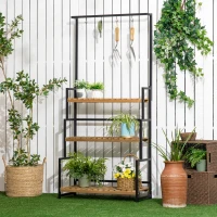 Outsunny 3-laags plantenrek, bloementrap met bevestigingshaken, tuinplantenstandaard, natuurlijk hout, 80 cm x 36 cm x 174 cm(m-2)