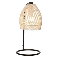HOMCOM Lampada da Tavolo in Rattan Stile Boho, Attacco E27 Potenza Max 40W Ø20x41cm, Beige(m-1)