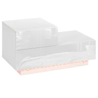 HOMCOM Comodino Moderno con 16 Luci LED RGB, Telecomando e Due Cassetti in Truciolato, 70x37x38cm, Bianco(m-1)