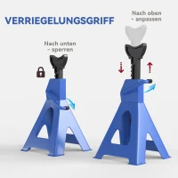 HOMCOM Unterstellbock 3 Tonnen Traglast 2 Stück Stützbock 13 stufig Höhenverstellbar 385 mm bis 600 mm Blau(m-5)