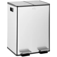 HOMCOM Papelera de Cocina de Acero Inoxidable con 2 Compartimentos 2x20L Pedal Tapas de Cierre Suave y Cubo Extraíble Plata(m-1)