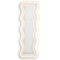 HOMCOM Full Length Mirror, 160 x 60 cm Wavy Full Body Wall Standing Mirror with Velvet Frame and LED Light Strip, Cream White