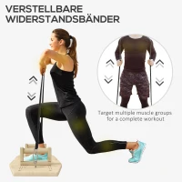 SPORTNOW Push Up Bars Set, Liegestützgriffe mit Trainingsboard & Widerstandsbändern, Holz(m-6)