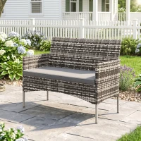 Outsunny 2-zits Rattan Tuinbank PE-Rattan Outdoor Terrasbank met Kussen, Anti-slip Matten, Stalen Frame, Lichtgrijs(m-2)