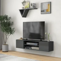 HOMCOM Floating TV Stand Cabinet for TVs up to 60", Wall Mounted TV Unit with Open Shelf, Storage Cupboards and Cable Management for Living Room, Grey(m-10)