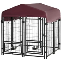 PawHut Chenil extérieur pour chiens parc à chiot avec toit en tissu oxford avec 2 supports de bol rotatifs 8 panneaux toit résistant aux intempéries 120 x 120 x 138 cm(m-1)