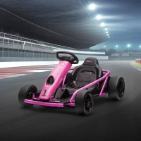 HOMCOM 24V Electric Go Kart for Kids, Drift Ride-On Racing Go Kart with 2 Speeds, for Boys Girls Aged 8-12 Years Old, Pink(m-10)