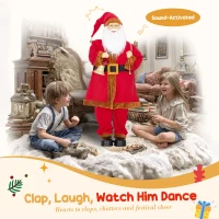 HOMCOM 4ft Singing Santa Claus Figure with with Waving Head- Red(m-5)