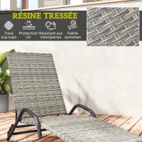 Outsunny Bain de soleil chaise longue en résine tressée inclinable et réglable sur 4 niveaux en forme de S, 156x62x96cm marron(m-6)