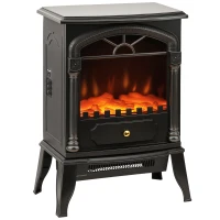 HOMCOM Electric Fireplace Stove Heater with 3D Flame Effect, 2000W/1000W, Freestanding Portable Fireplace with Adjustable Thermostat, 2 Heat Settings for Living Room, Black(m-11)