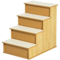 PawHut Huisdierentrap, voor honden/katten, 4-traps, Kortpluche, tot 30 kg, 40 x 59 x 54,2 cm, Natuurlijk(m-1)