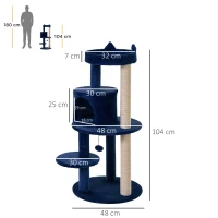 PawHut 104 cm Cat Tree, Cat Condo Tree Tower, Cat Activity Centre with Scratching Posts, Plush Perches, Hanging Ball - Blue(m-3)