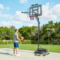 SPORTNOW Tabela de Basquetebol para Exterior com Rodas, Altura Ajustável (2,35-3,05 m), Base Preenchível e Bolsa de Peso, Cor Preto(m-3)