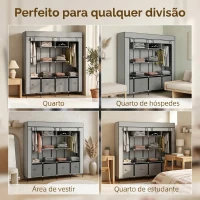 HOMCOM Roupeiro de Tecido com 10 Compartimentos 2 Trilhos Suspensos e 4 Gavetas de Tecido 166x42,5x169,5 cm Cinza Escuro(m-7)