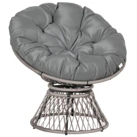 Outsunny Papasansessel Korbsessel Sessel mit Polster 360 Grad Rattan Grau B87 x T97 x H86 cm(m-12)