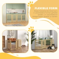 PawHut Vrijstaand hondenhek, 4 panelen, flexibel, dennenhout, 204L x 36B x 75H cm, naturel hout(m-7)