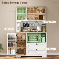 HOMCOM Kitchen Cupboard, Freestanding Kitchen Cabinet with 2 Cabinets, 2 Drawers, Open and Adjustable Shelves, White(m-4)