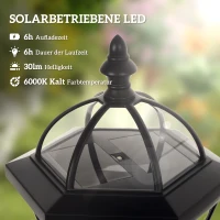 Outsunny Solar Gartenlaterne 2er Set, Wetterfeste Wegleuchte 129 cm hoch, mit LED, 6 Std. Beleuchtung, IP44, Solarlampe für Außen, Schwarz(m-4)
