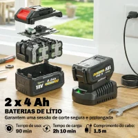 Outsunny Aparador Sem Fios 18V com 2 Baterias de 4.0Ah e Carregador Barra Ajustável Cabeça e Pega Reguláveis Prateado(m-6)