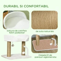 PawHut Turn pentru Pisici max 5kg din PAL cu Stâlp de Zgâriat și Bile de Joacă, 48x38x42 cm, Galben și Alb(m-4)