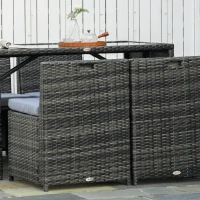 Outsunny 5 stuks Polyrattan tuinmeubelen rotan dining set tuinset grijs(m-7)