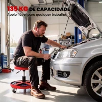 HOMCOM Banco de Oficina com Bandeja e Rodas, Altura Ajustável 40-52 cm, Carga 135 kg, para Garagem, Vermelho(m-7)