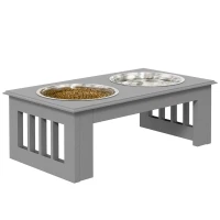 PawHut Hondenvoerstation, Antislip, 44x24x15cm, Grijs, 0,9L per Schaal(m-10)