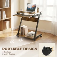 HOMCOM Movable Computer Desk with 4 Moving Wheels and Keyboard Tray(m-6)