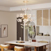 HOMCOM Crystal Chandeliers Ceiling Light with Flower, Modern Pendant Light with Adjustable Height, Ceiling Plate, Clear(m-8)