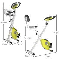 HOMCOM Cyclette Pieghevole da Fitness in Acciaio, Cyclette Magnetica Pieghevole da Casa con Altezza Regolabile, Resistenza Magnetica a 8 Livelli, Schermo LCD, 43x97x109cm, Giallo(m-3)