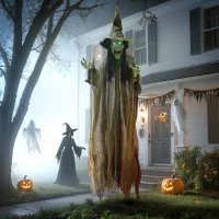 Outsunny 170 cm Life Size Hanging Halloween Animated Witch with Glowing LED Eyes, Spooky Witch Scary Halloween Decorations, Battery Operated, Indoor Party Props(m-10)