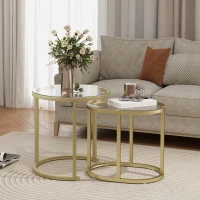 HOMCOM Set van 2 Salontafel, Ovale en Ronde Koffietafel, Stapelbaar, Staal, Ø50 x 50,5H cm, Goud(m-2)