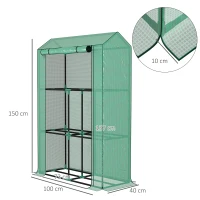 Outsunny Kas met 3-laags Schap, UV-resistente Plastic Afdekking, Oprolbare Deur, 100 x 40 x 150 cm, Groen(m-3)