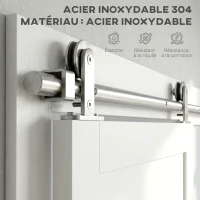 HOMCOM 152CM Quincaillerie porte coulissante de grange, rail porte coulissante de 76 cm de large, épaisseur 30 mm, argenté(m-4)