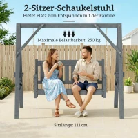 Outsunny 2-persoons tuinschommel, houten schommelbank met planken, bekerhouders en metalen kettingen, grijs(m-4)