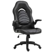 Vinsetto Poltrona Gaming o da Ufficio in Similpelle Nera, Braccioli Pieghevoli Schienale e Altezza Regolabile 117-127Acm(m-1)