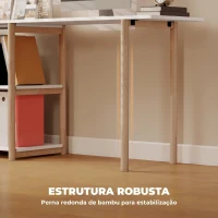 HOMCOM Secretária de Canto Dobrável em L 150 cm com Prateleiras e Estrutura em Bambu para Quarto e Estúdio, Branco(m-6)
