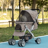 PawHut Poussette buggy pliable chien chat panier sac de rangement attaches sécurité housse réglable acier Oxford marron noir(m-10)