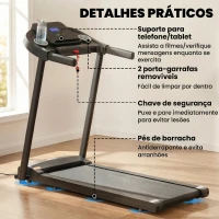 HOMCOM Passadeira para Casa 1-12 KM/H 1,5HP com 12 Programas Rodas Ecrã LED e Suporte para Telemóvel para Casa ou Escritório(m-6)
