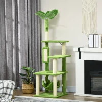 PawHut Albero Tiragraffi per Gatti con Amaca, Pallina e Tiragraffi in Sisal, 49x49x142cm, Verde(m-9)