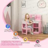 ZONEKIZ Secretária e Cadeira Infantil com Arrumação para Estudo, Leitura e Brincadeiras Rosa(m-6)